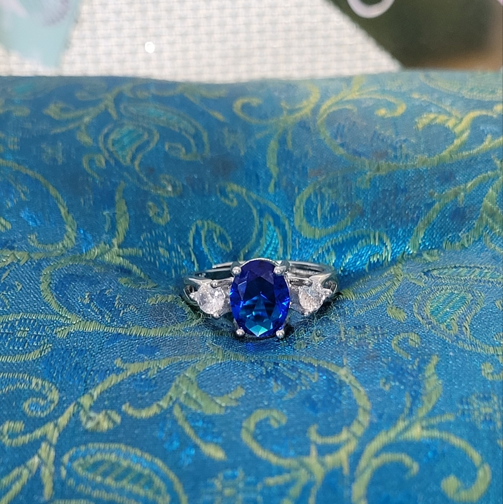 S925 Dark Blue & White Zircon  Ring - Picture 6 of 8